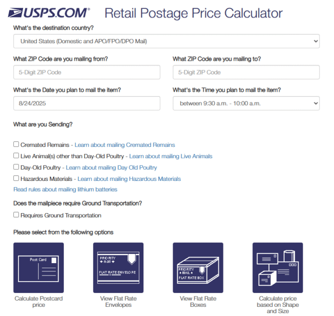 Cotizar un envío con USPS