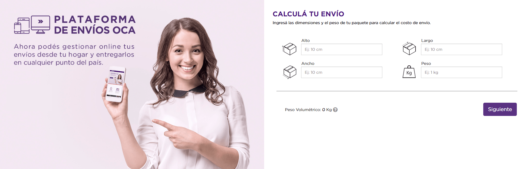 Tarifas y cotización de envío de paquete con OCA