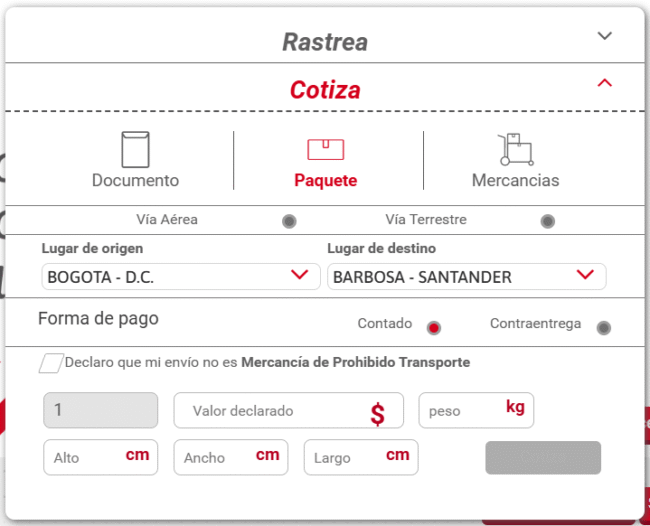 Cotizar envío de un paquete con Envía en Colombia